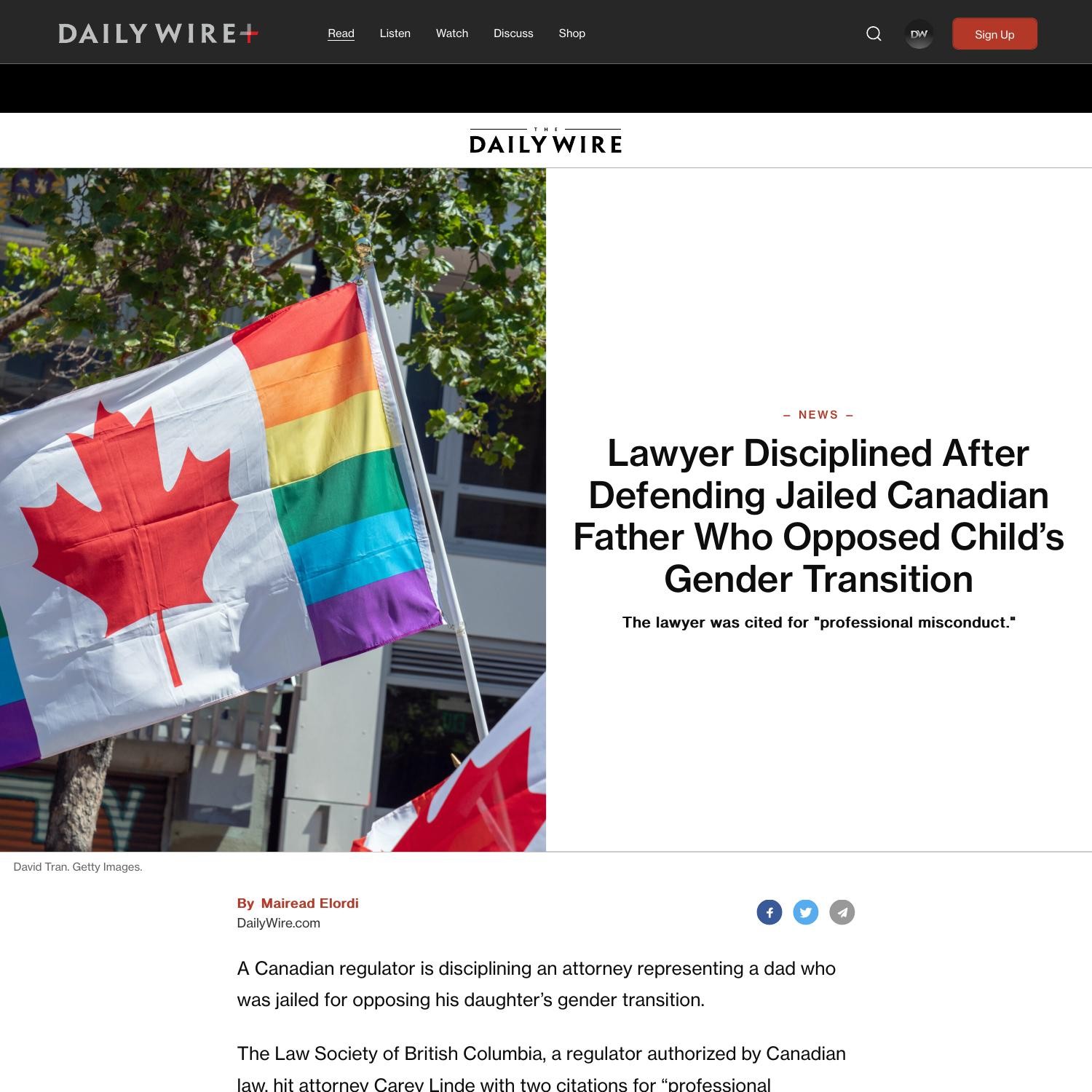 Lawyer Disciplined After Defending Jailed Canadian Father Who Opposed Child’s Gender Transition