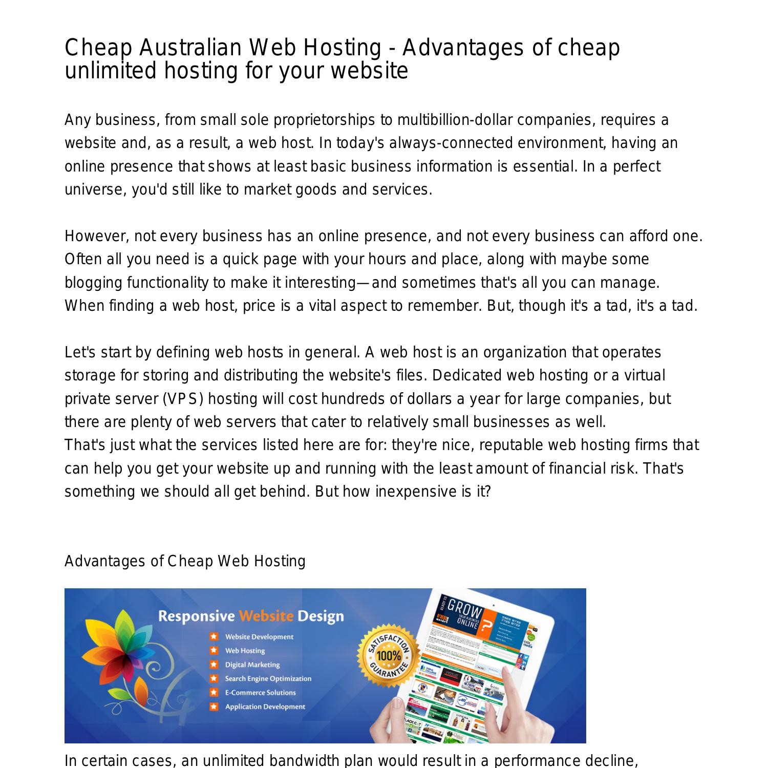 Cheap Australian Web Hosting Advantages of cheap unlimited hosting for