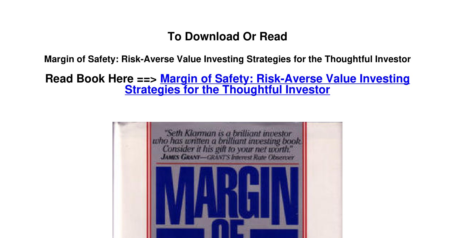 Epub Download Margin Of Safety Risk Averse Value Investing Strategies For The Pdf Docdroid