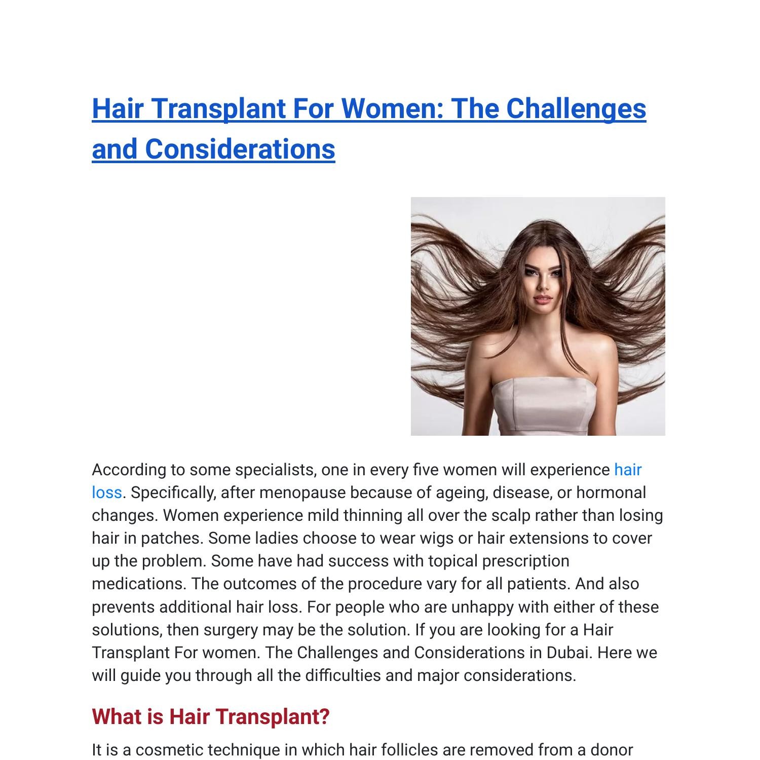 Hair Transplant For Women The Challenges And Considerations Pdf Docdroid