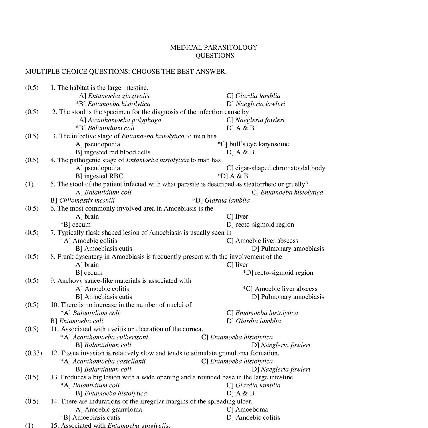 Medical Parasitology Questions Doc Docdroid