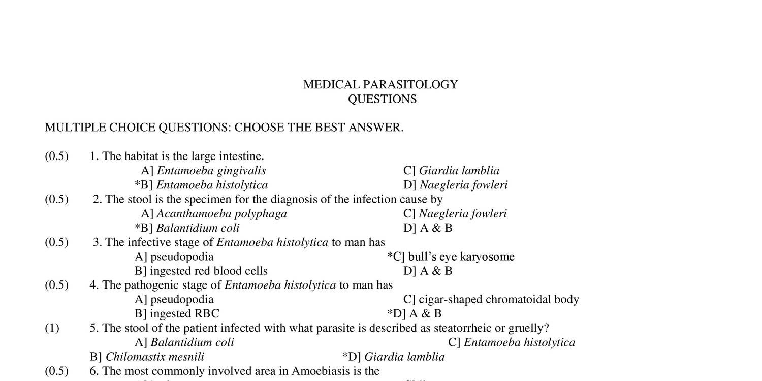 Medical Parasitology Questions Doc Docdroid