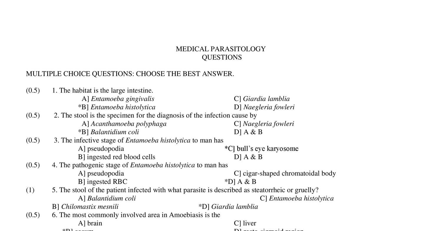 Medical Parasitology Questions Doc Docdroid