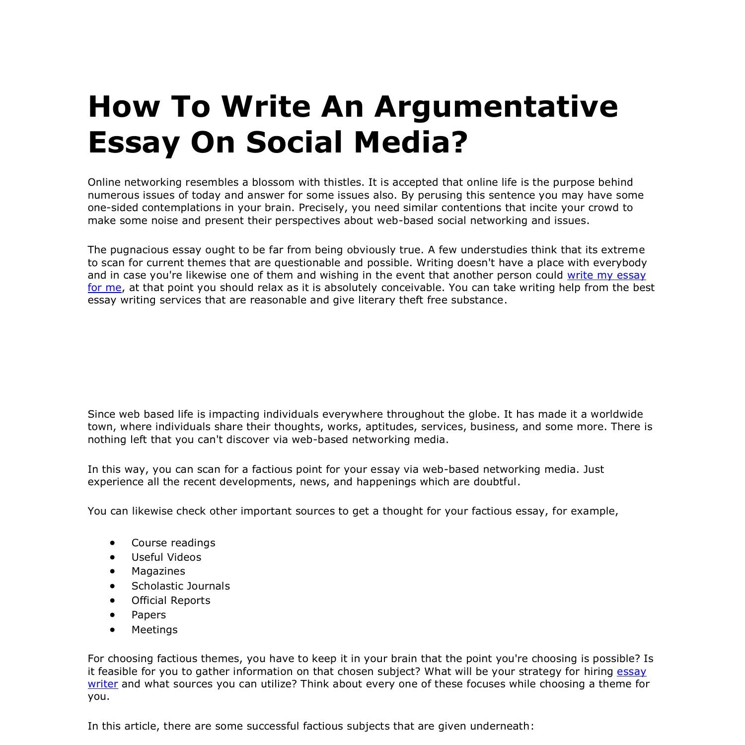 How To Write An Argumentative Essay On Social Media pdf DocDroid