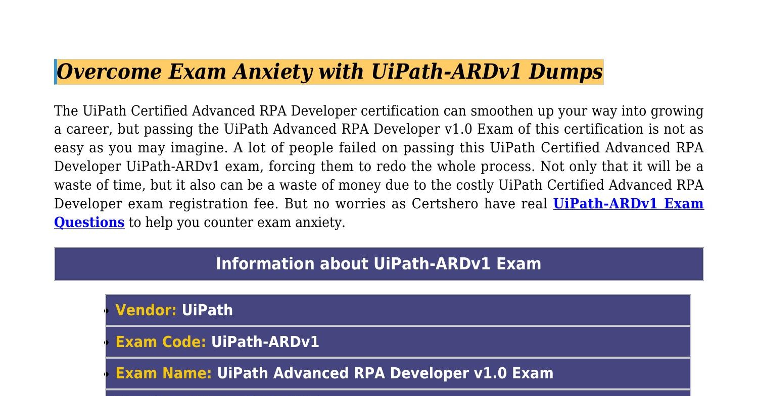 Exam UiPath-ARDv1 Reviews