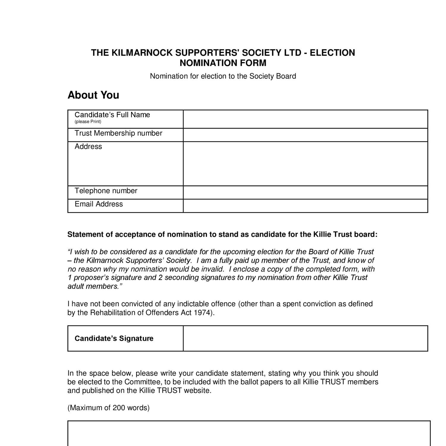 Nomination Form Template Word