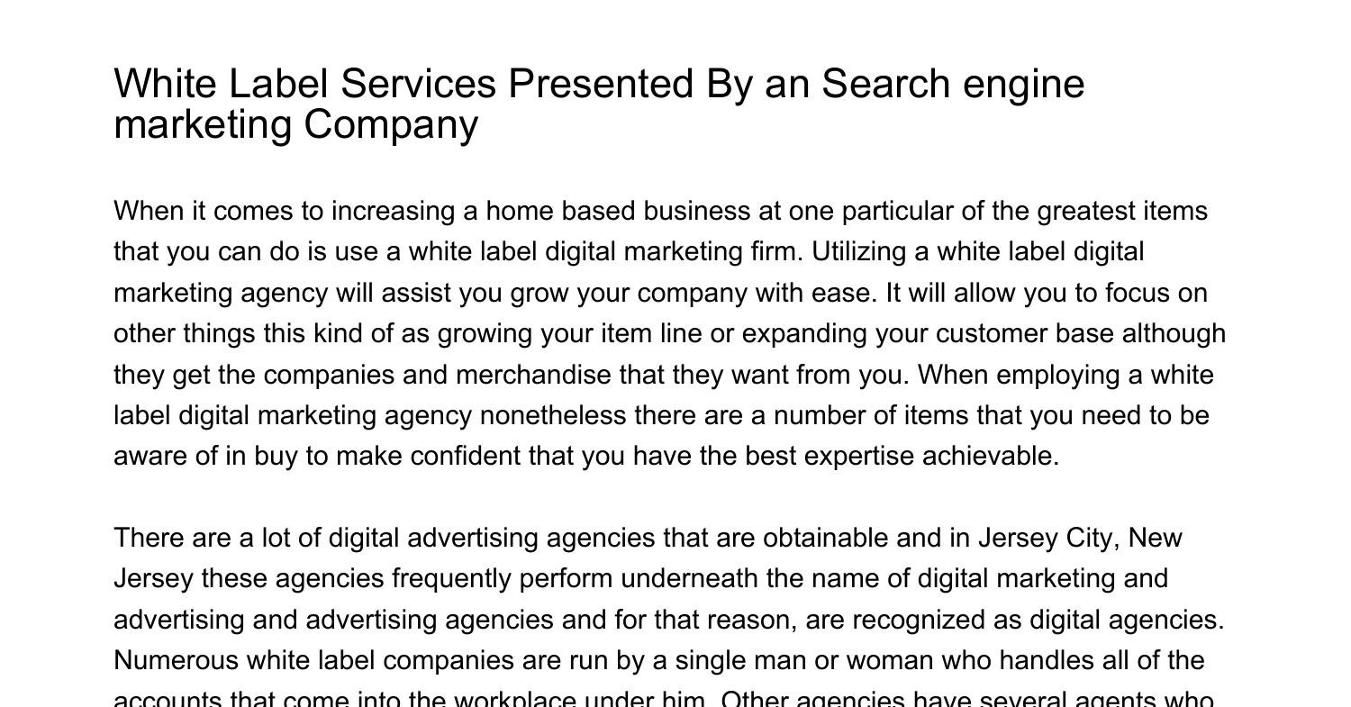 White Label Services Provided By An Search Engine Optimization ...