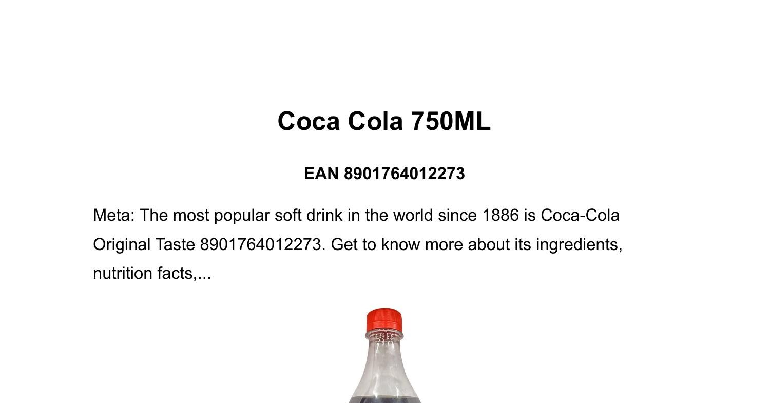 Coca Cola Soft Drink, 750 ml