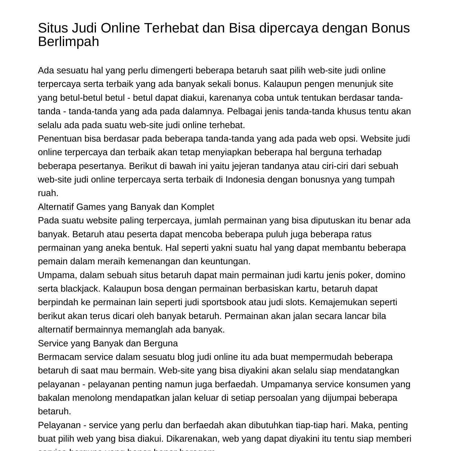 Situs Judi Online Terbaik serta Dapat dipercaya dengan Bonus