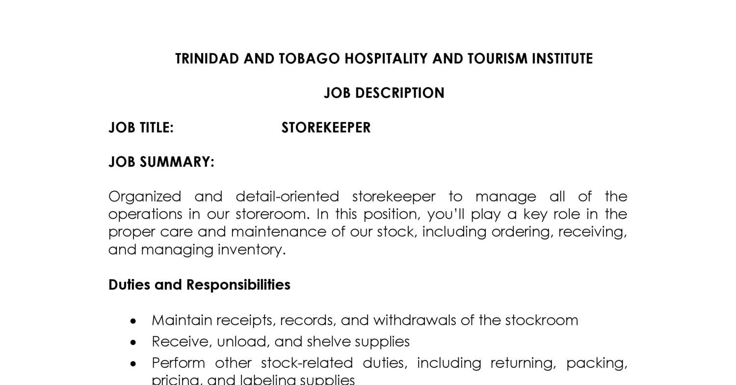 JOB DESCRIPTION STOREKEEPER A.doc DocDroid