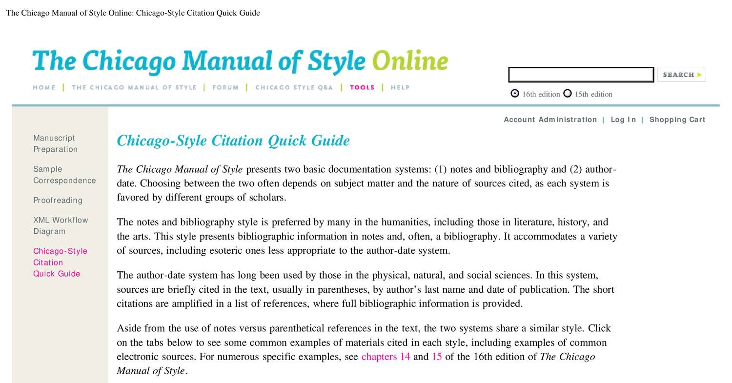 The Chicago Manual Of Style Online Chicago Style Citation Quick Guide 