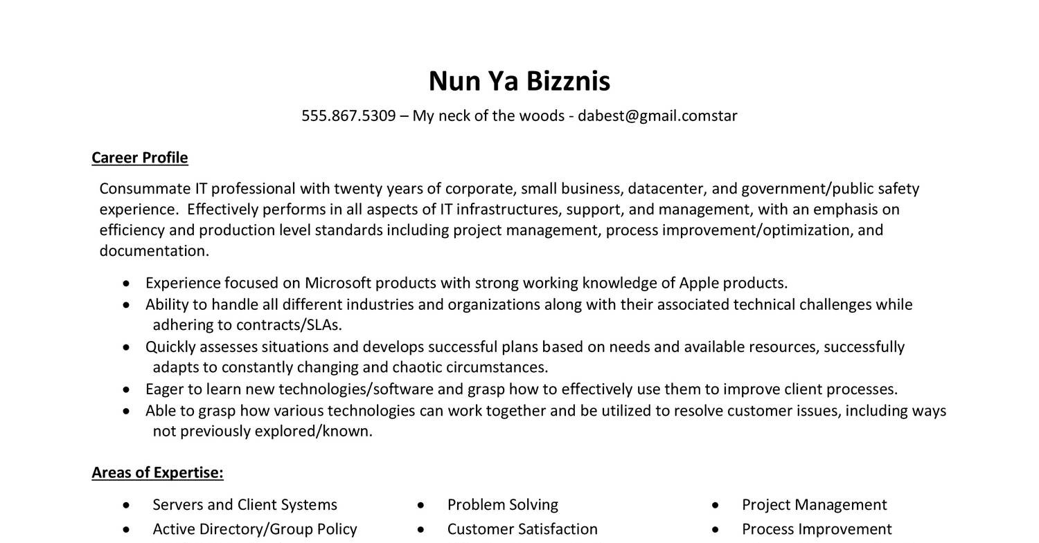 sample resume hack me please