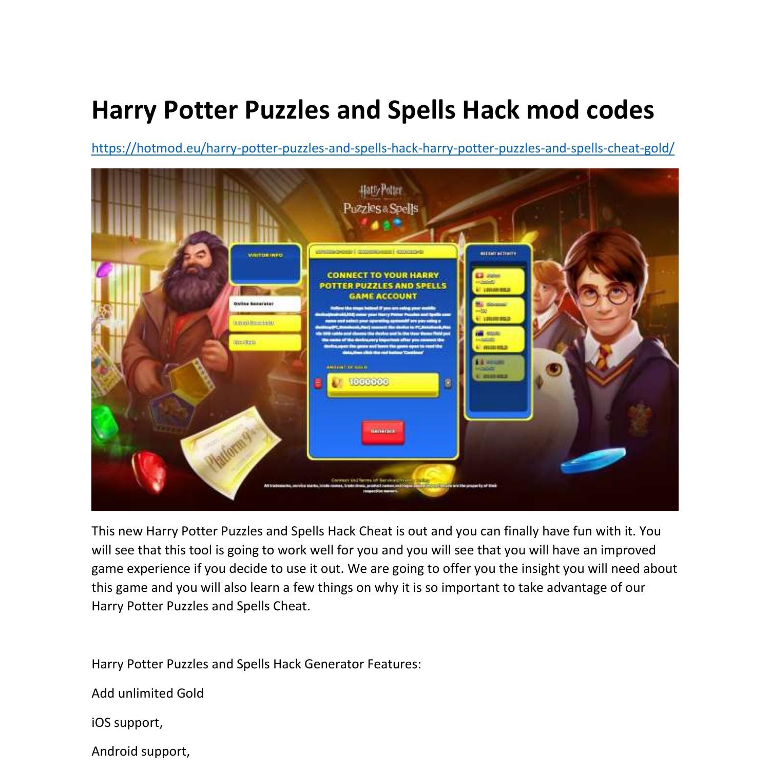 harry potter puzzles & spells cheats