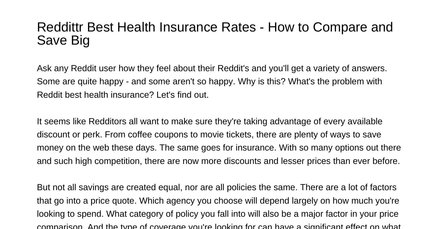 Reddittr Best Health Insurance Rates How To Compare And Save Bigjrbkq 