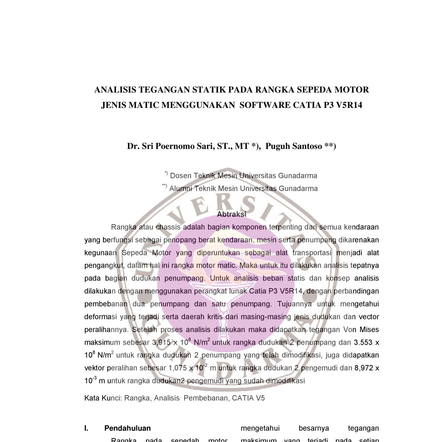 ANALISIS TEGANGAN STATIK PADA RANGKA SEPEDA MOTOR  JENIS  