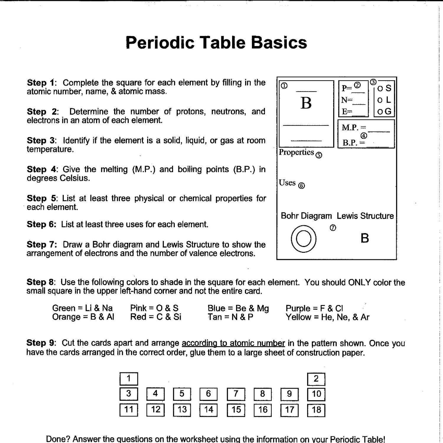 Printable periodic table of elements worksheet