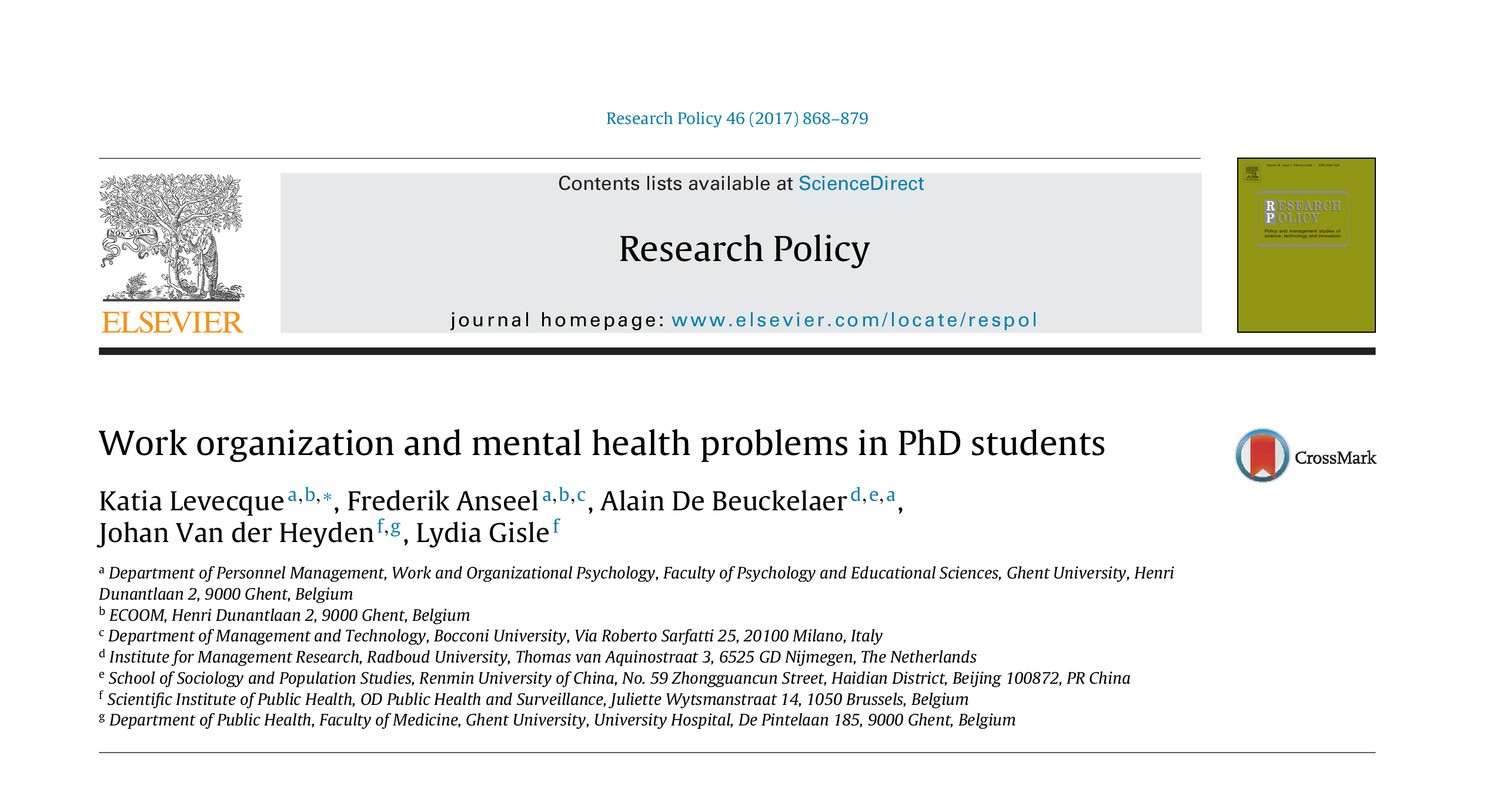 work organization and mental health problems in phd students