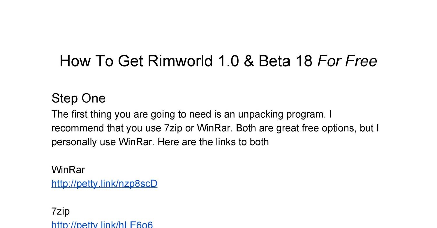 rimworld beta 18 free