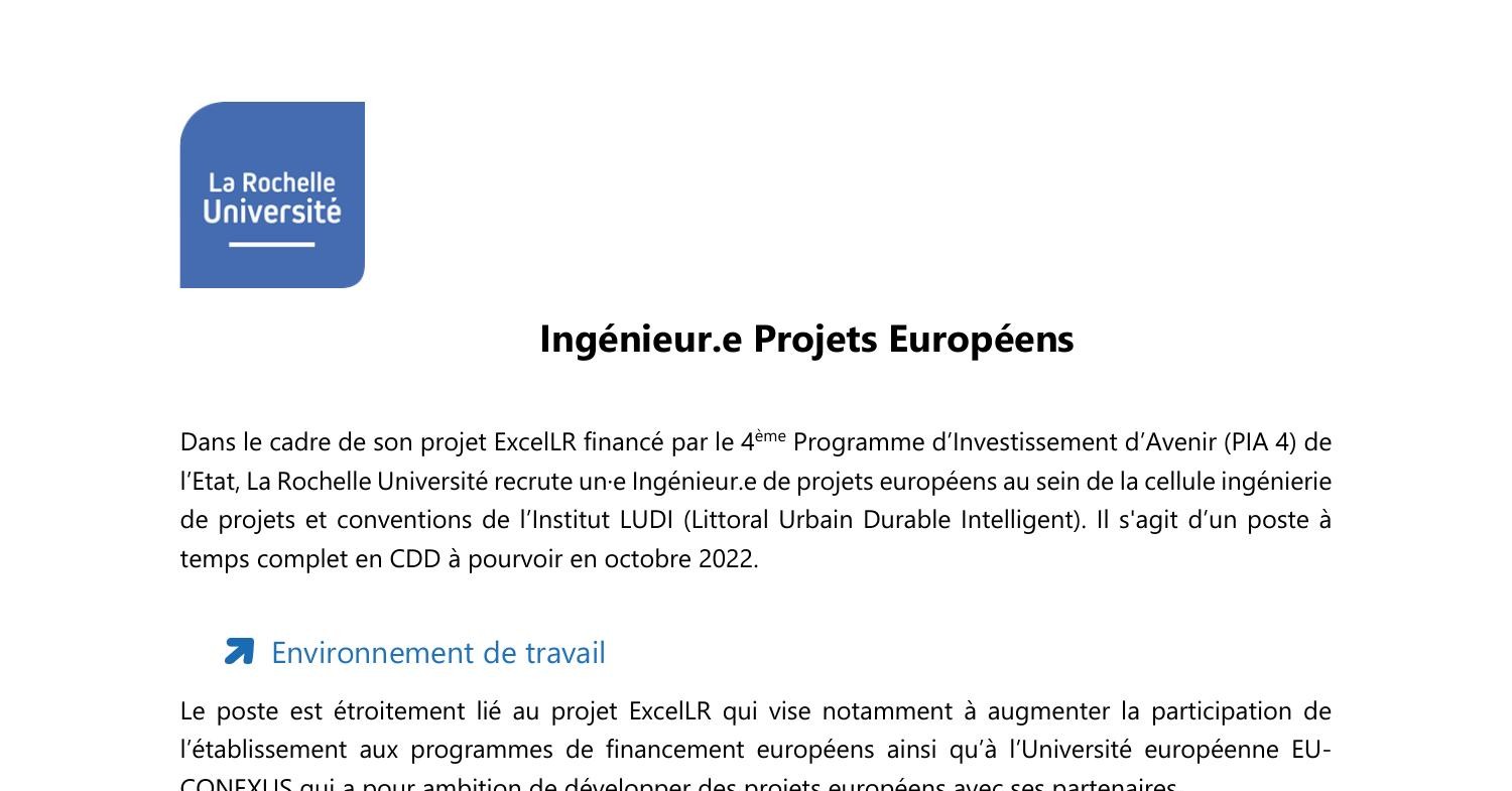 Profil De Poste Ingenieur Projets Europeens Pdf Docdroid