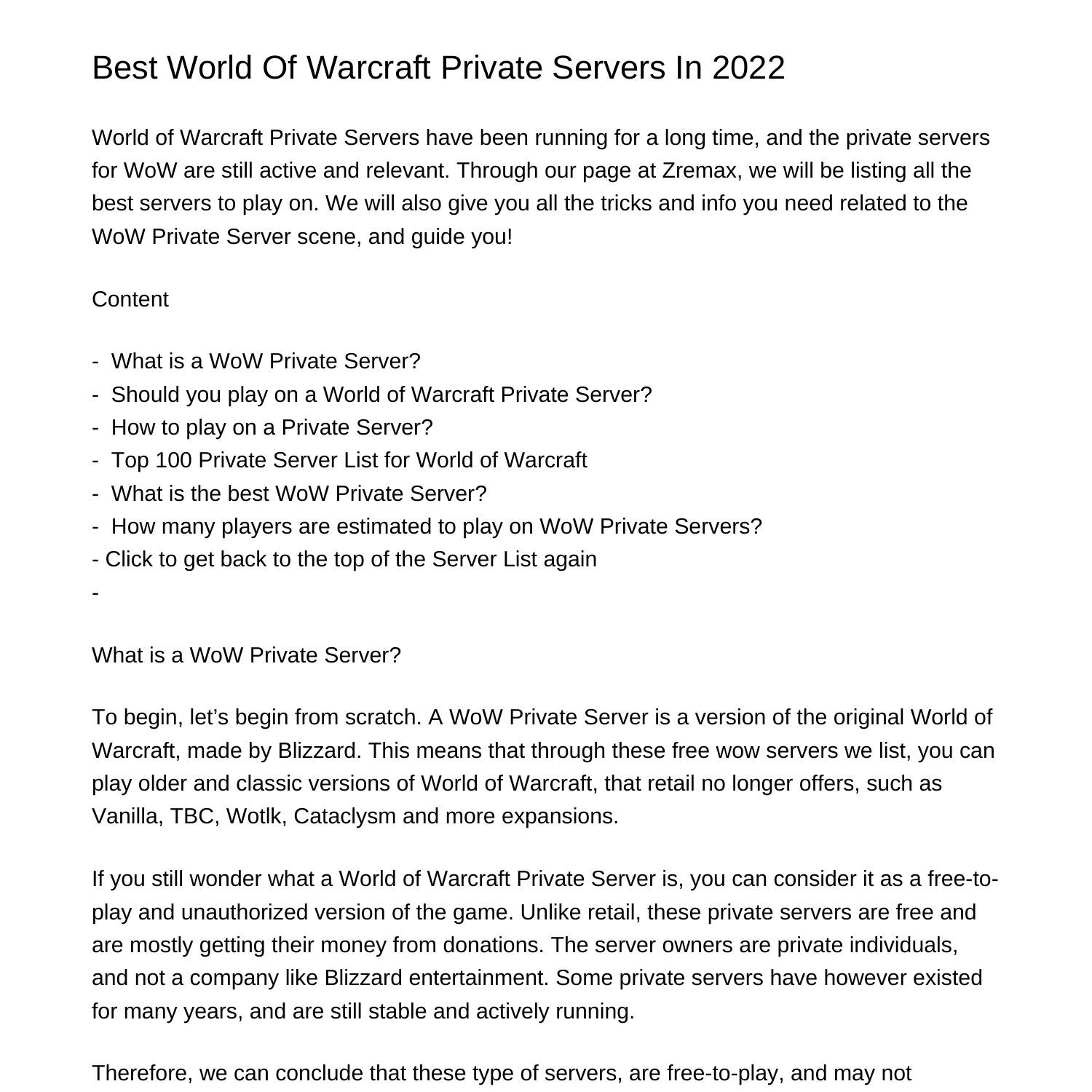 Best World Of Warcraft Private Servers In 2022anznw.pdf.pdf DocDroid