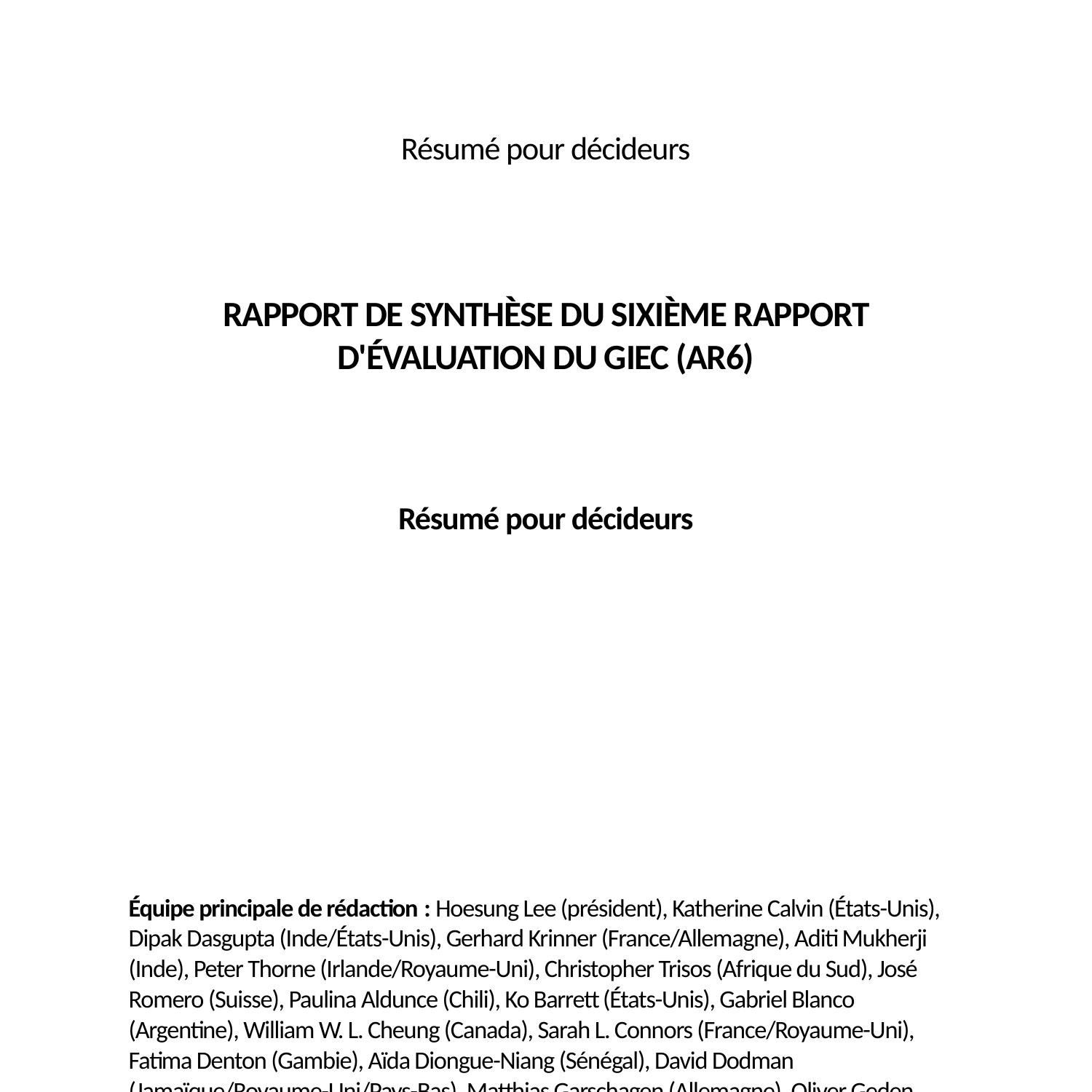 Rapport de synthèse du sixième rapport d évaluation du GIEC AR6 pdf DocDroid