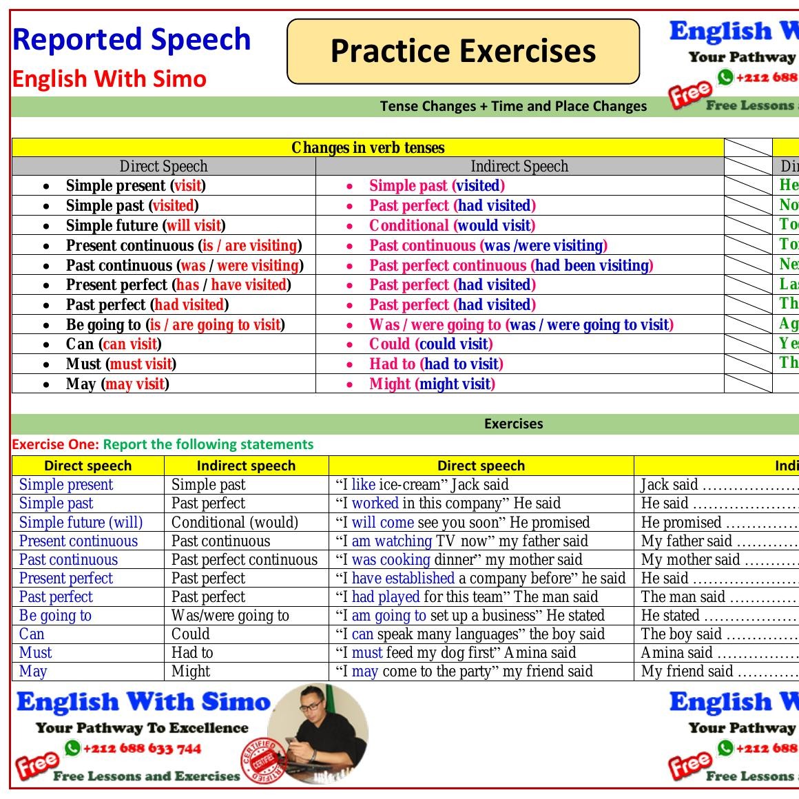 reported speech exercises pdf with answers 4 eso