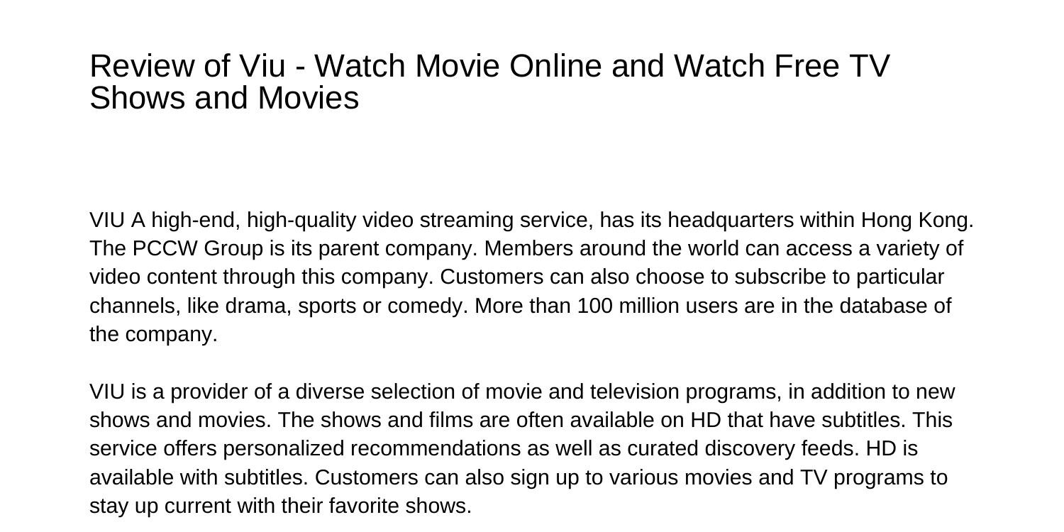 Review of Viu Watch Movie Online and Watch Free TV Shows and