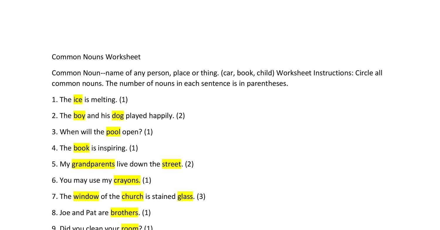 circle the nouns worksheet worksheet list