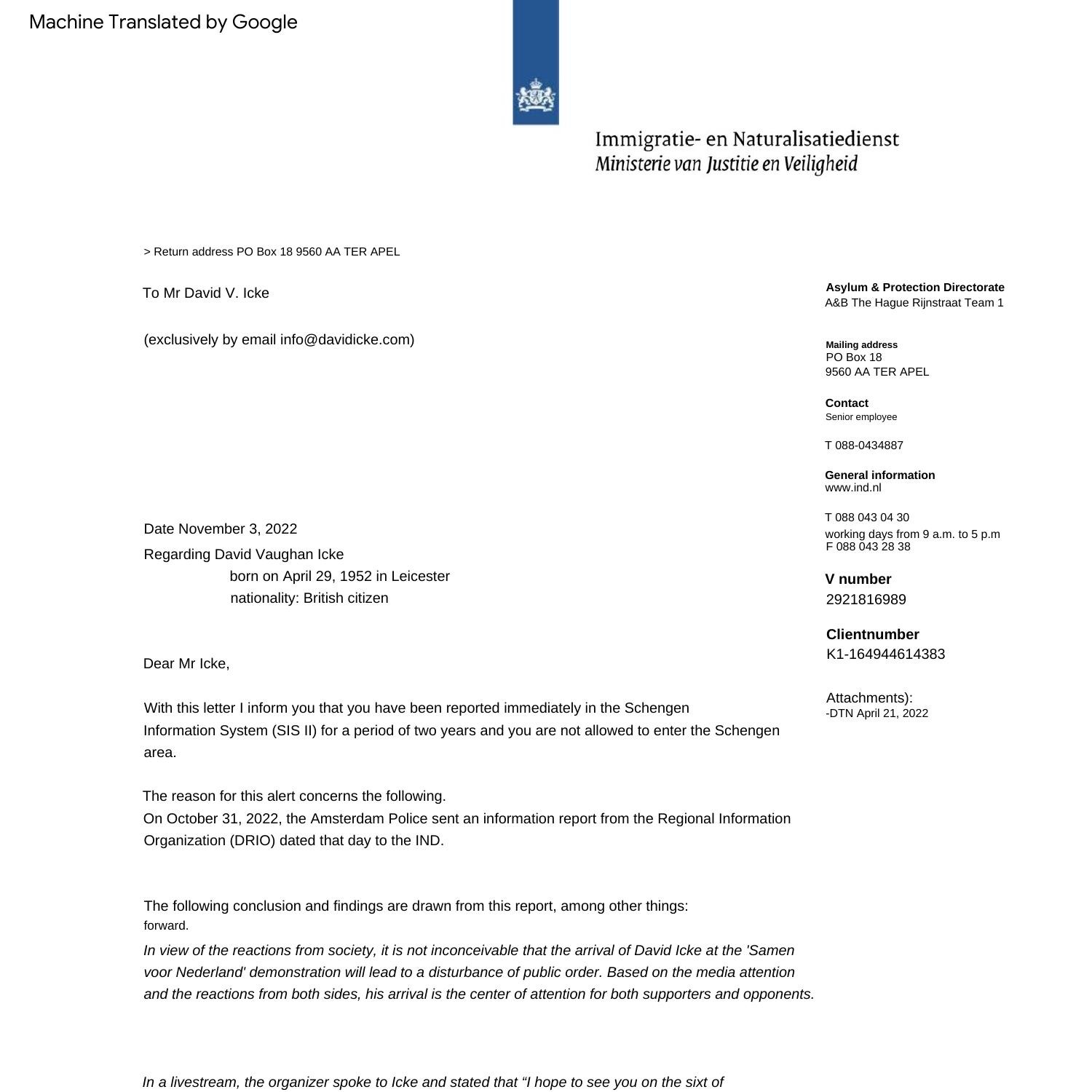 Dutch government letter to David Icke Google Translation pdf DocDroid
