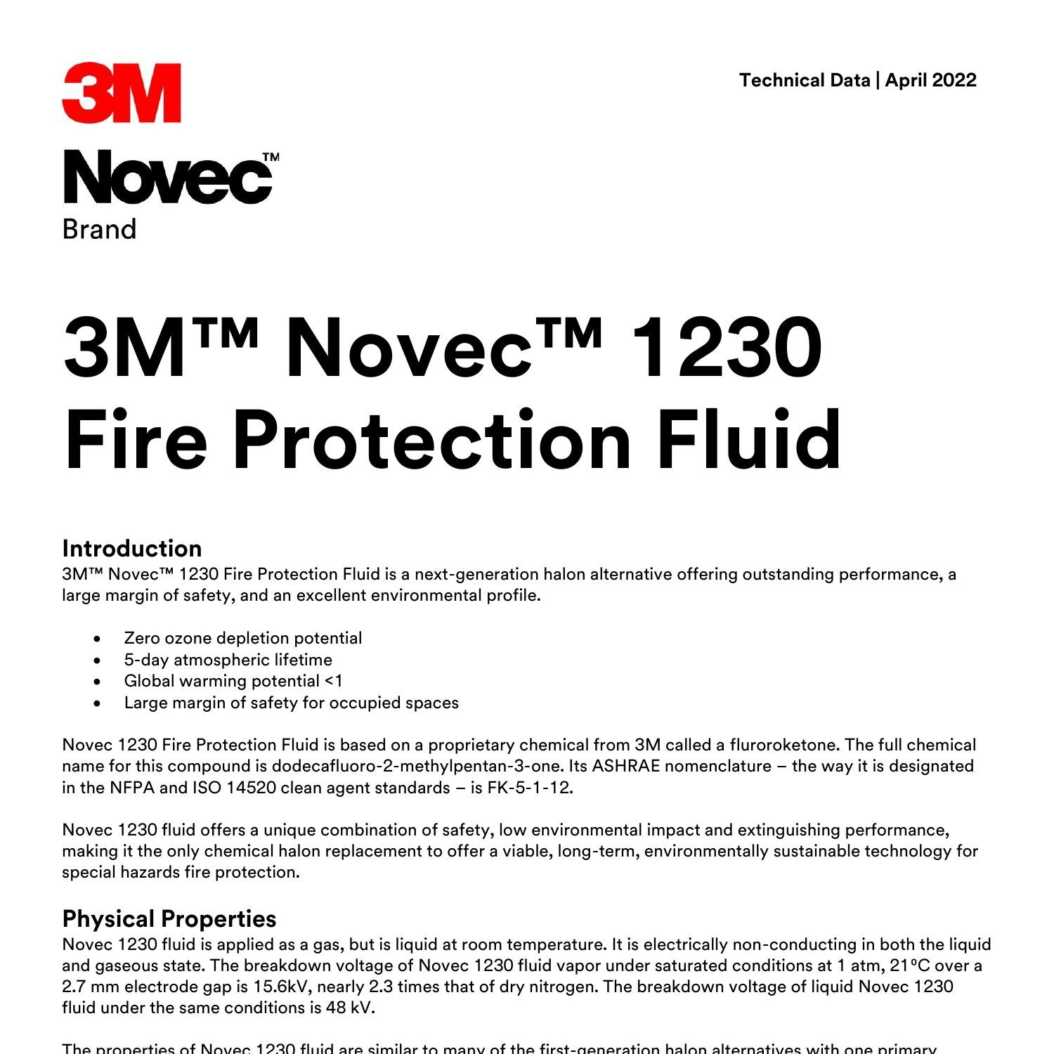3m Novec 1230 Fire Protection Fluid Technical Data Sheet Pdf Docdroid