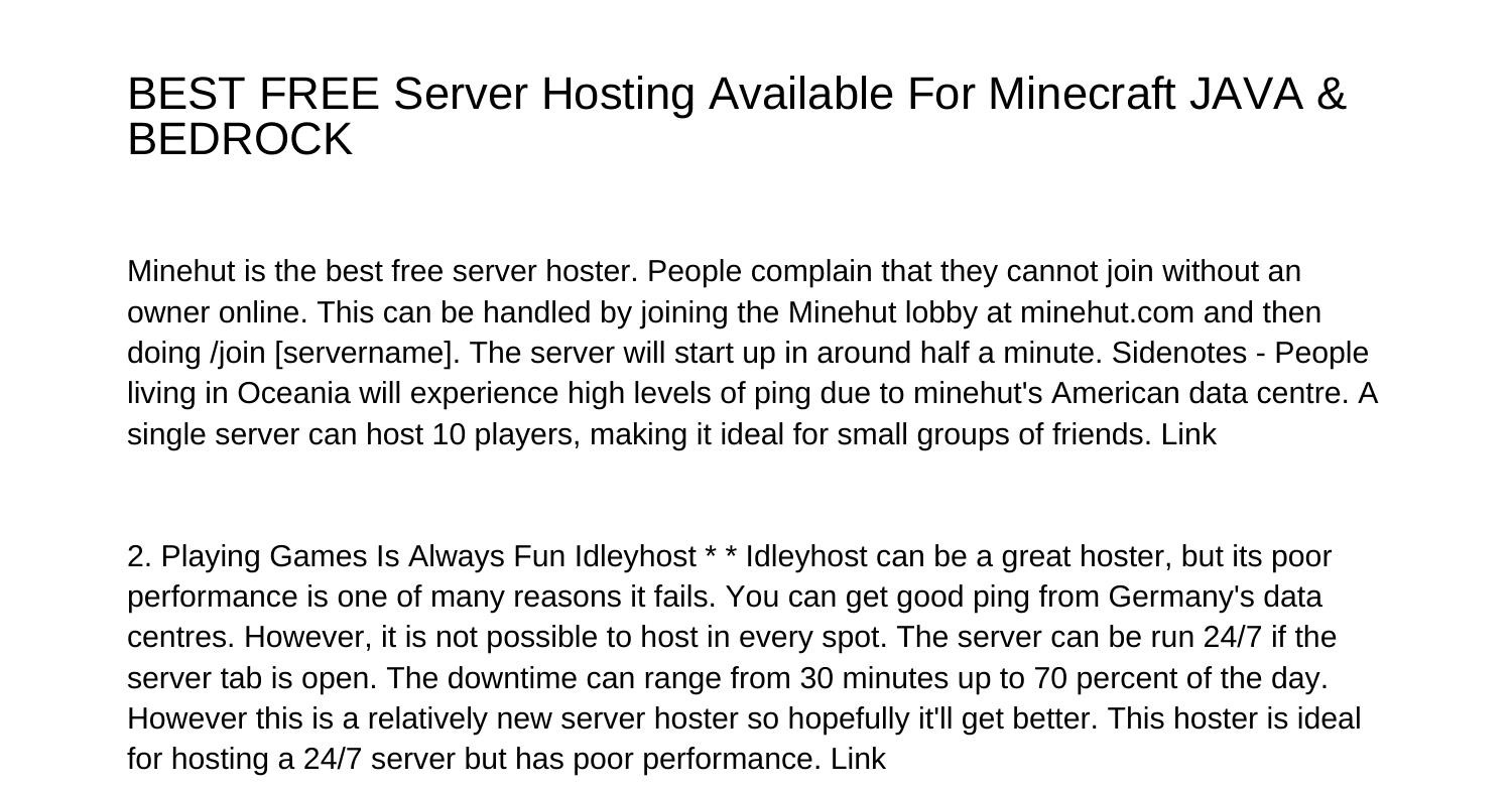 free java and bedrock server hosting
