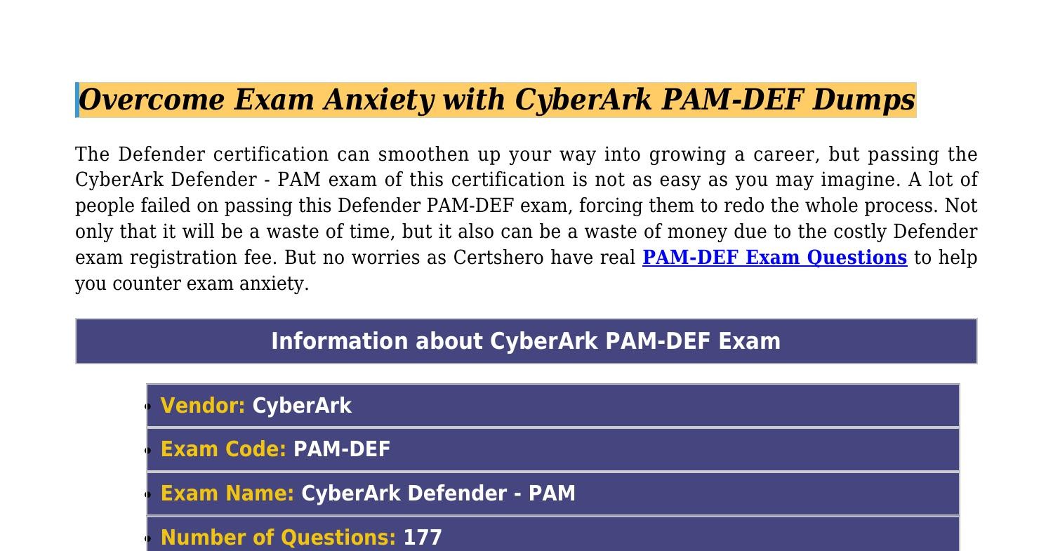 Exam PAM-DEF Tips