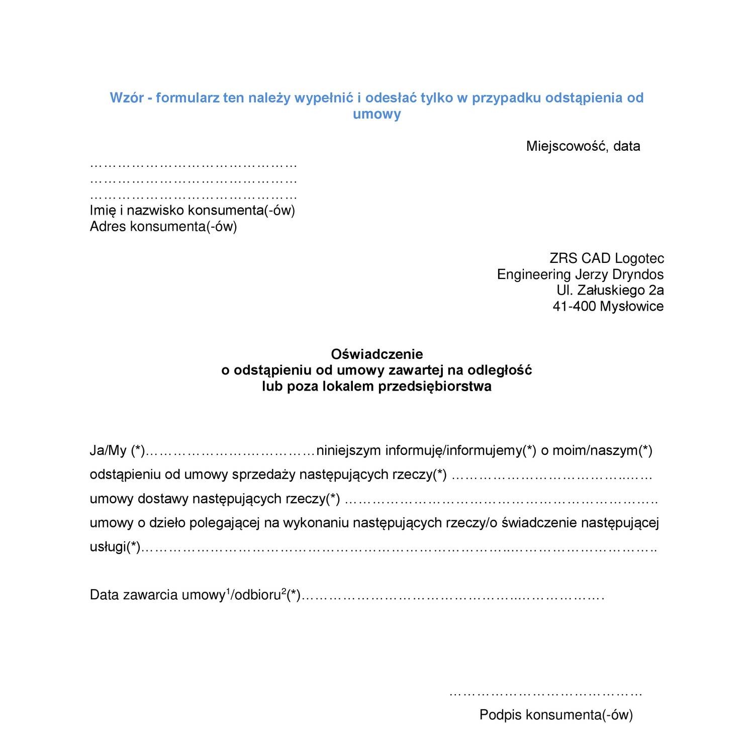 Odstąpienie Od Umowy Wzórpdf Docdroid 4994