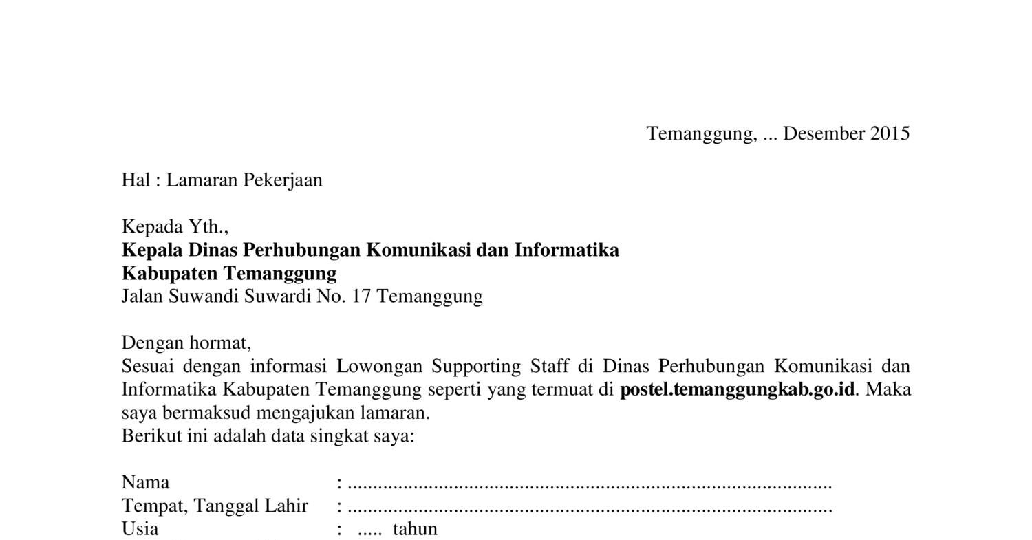 Contoh Surat Lamaran Kerja Dinas Perhubungan - Bagi Contoh ...