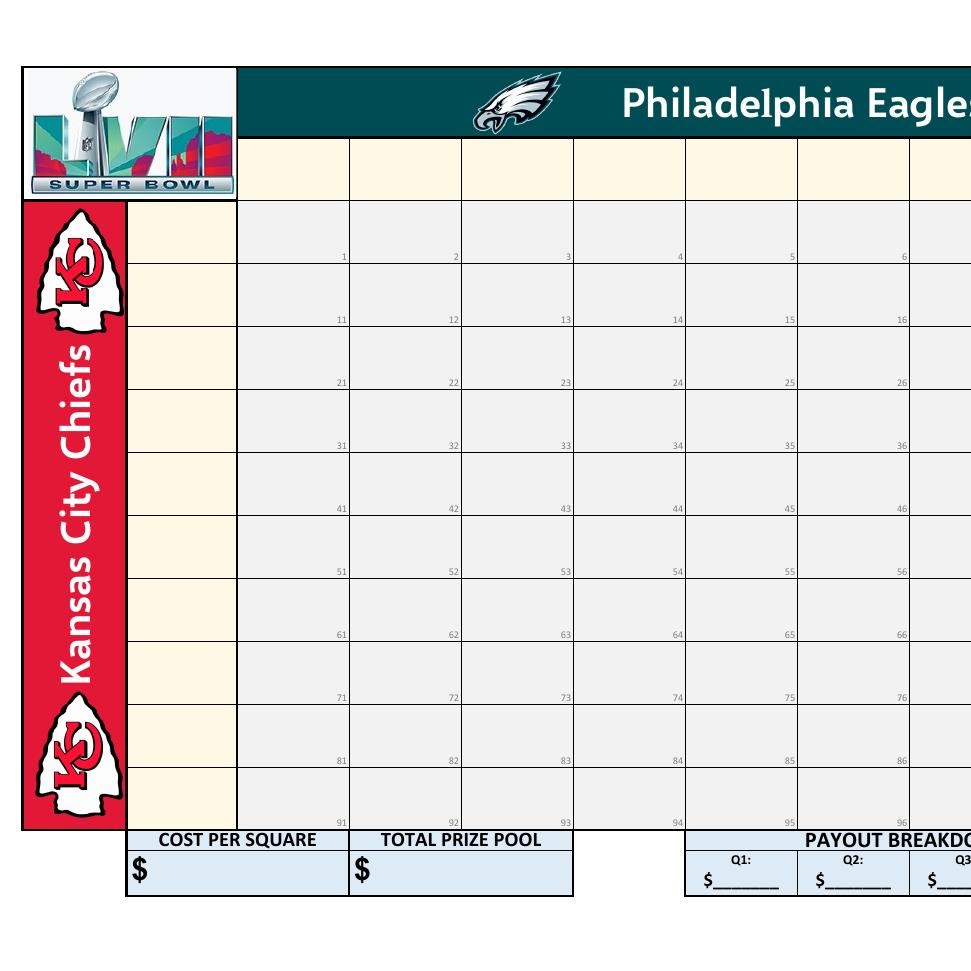 Super Bowl Squares 2023  Football Pool Squares Template to Download - Lines