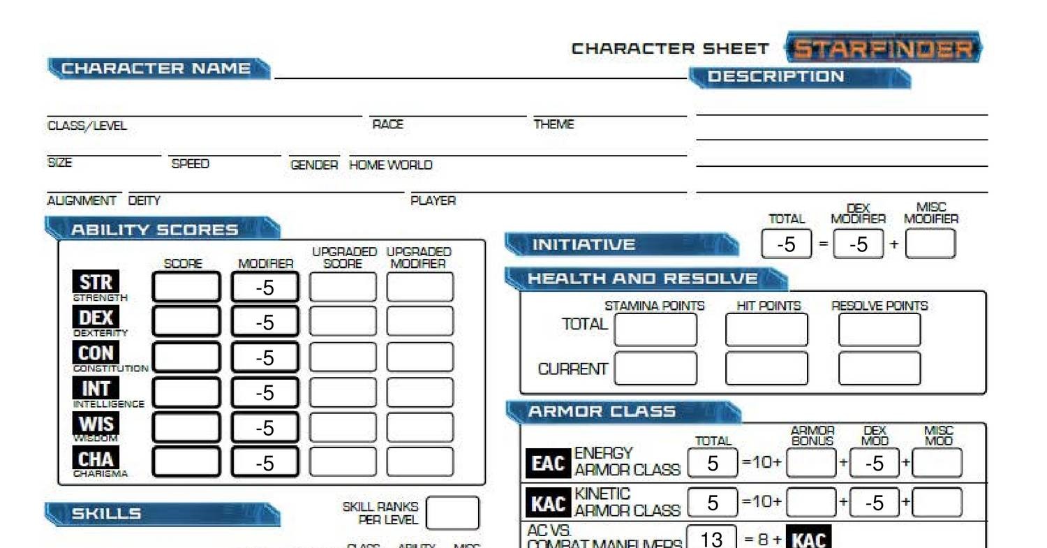 Starfinder Form Fillable Character Sheet Printable Forms Free Online 