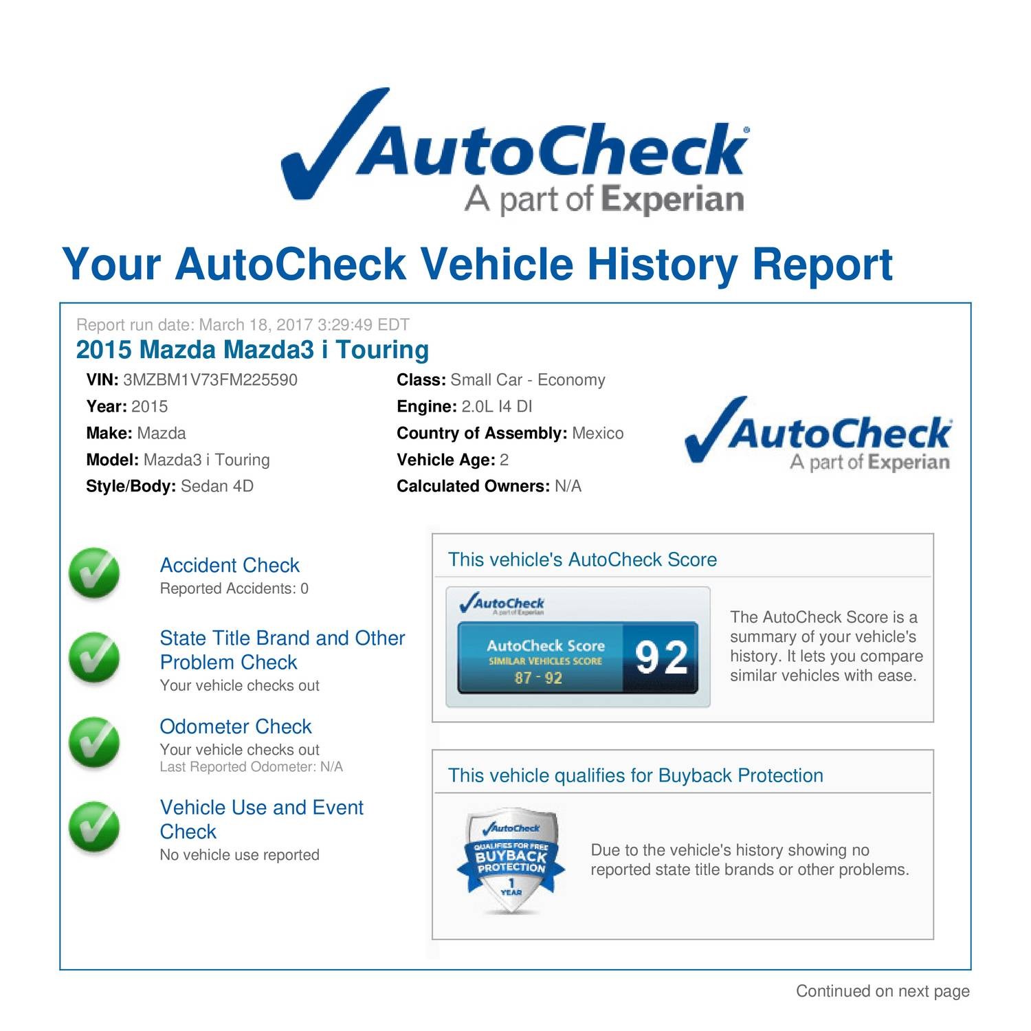 3MZBM1V73FM225590 - Autocheck Report.pdf | DocDroid