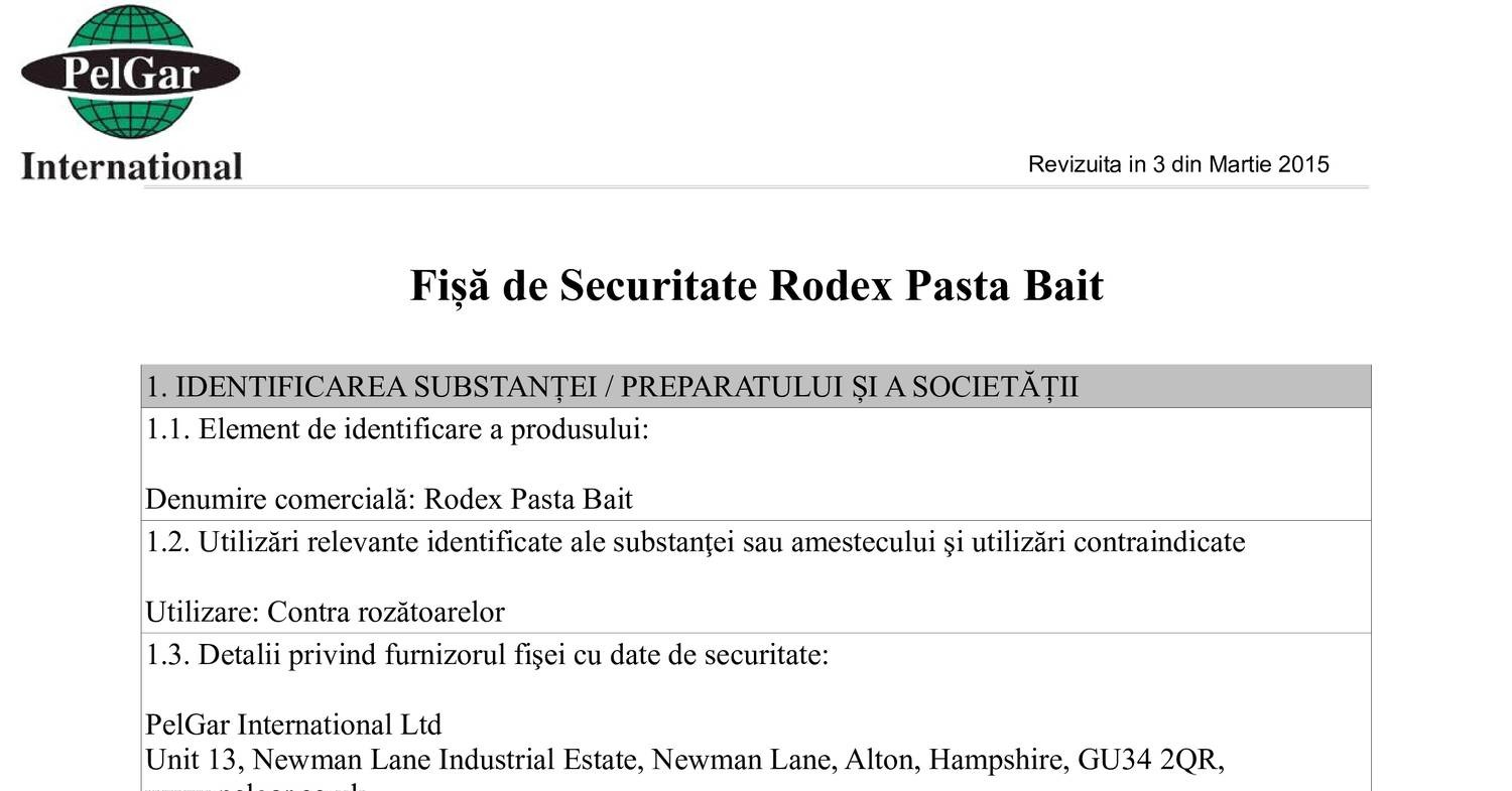 Fisa De Securitate Rodex Pasta Bait Pdf Docdroid