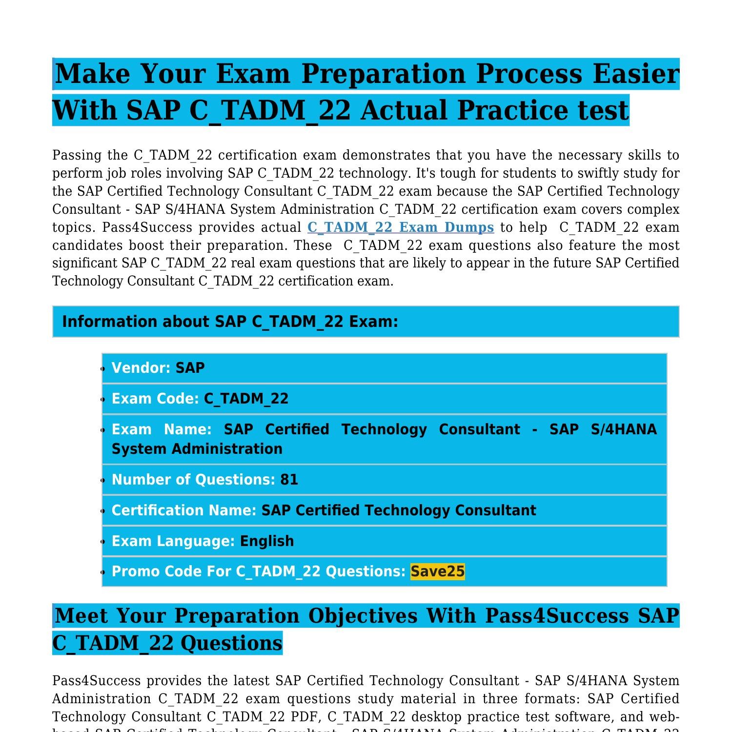 Test C_TADM_22 Dumps Pdf