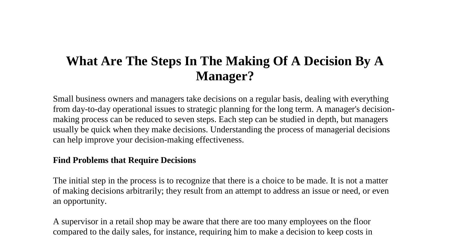 What Are The Steps In The Making Of A Decision By A Manager pdf DocDroid