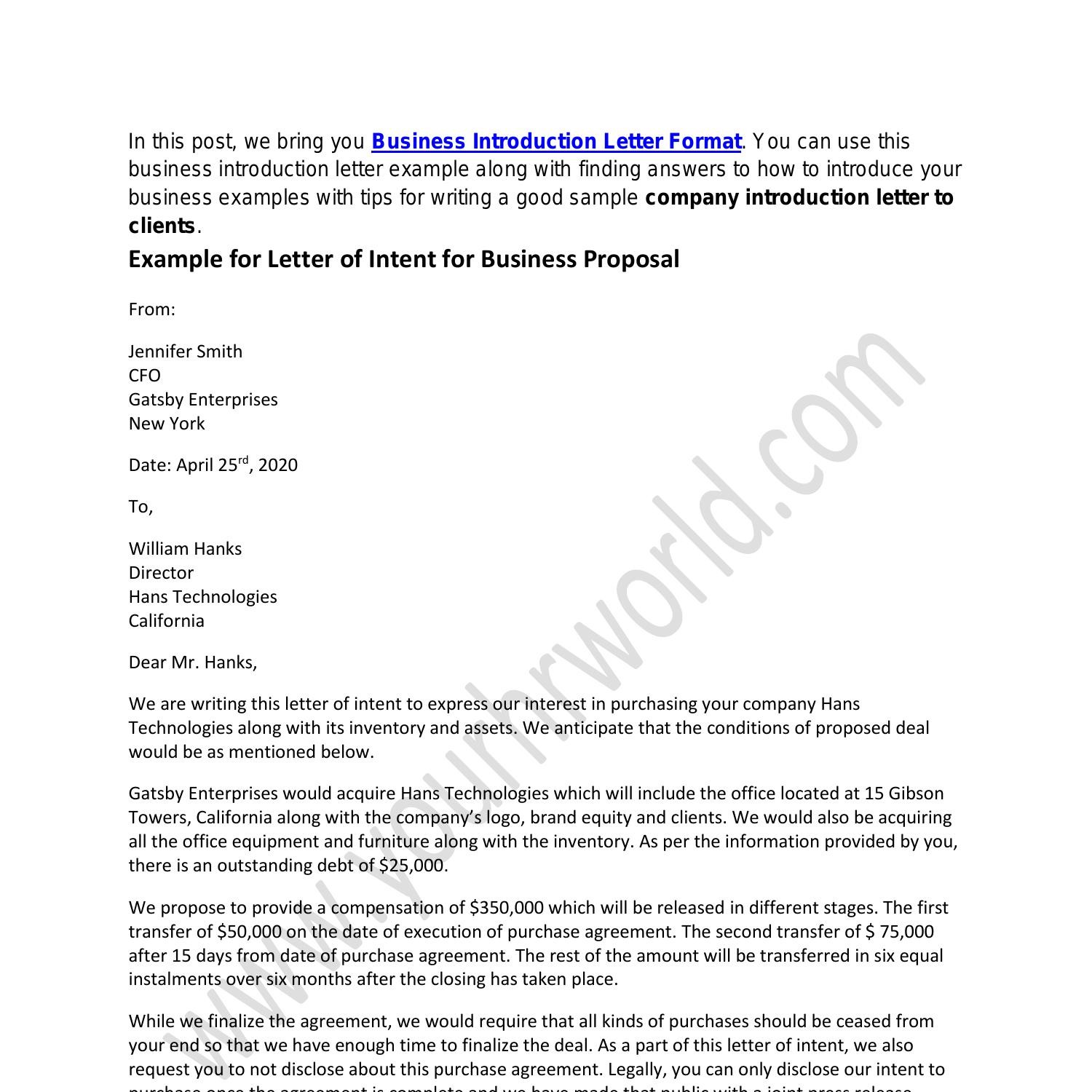 letter of intent for business transaction