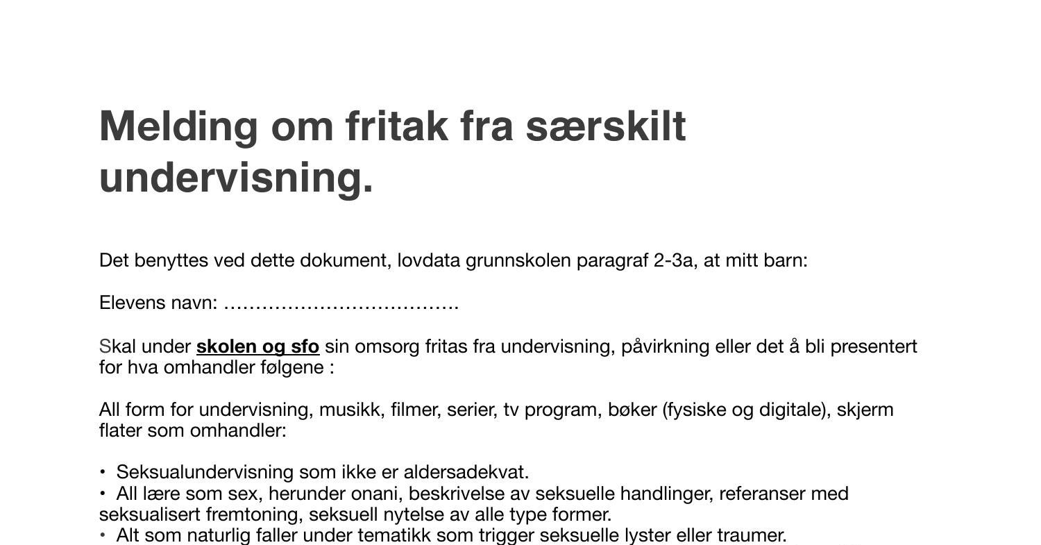 Melding Om Fritak Fra Særskilt Undervisning. Utskriftsversjon.pdf ...