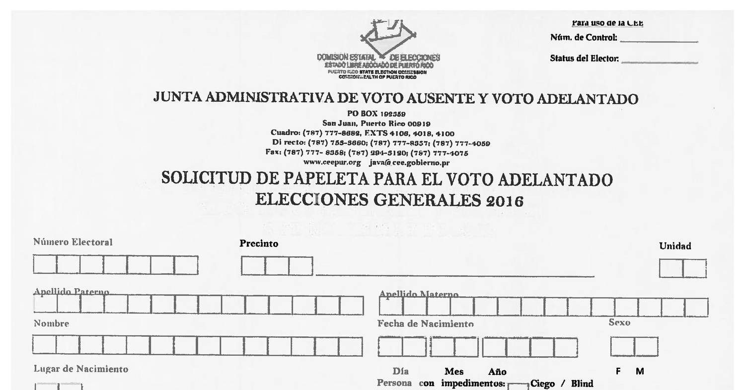 Solicitud de papeleta para el Voto Adelantado Elecciones Generales