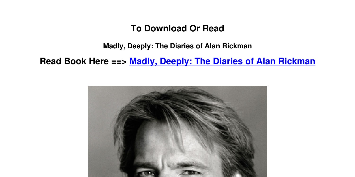 Madly, Deeply: The Diaries of Alan Rickman