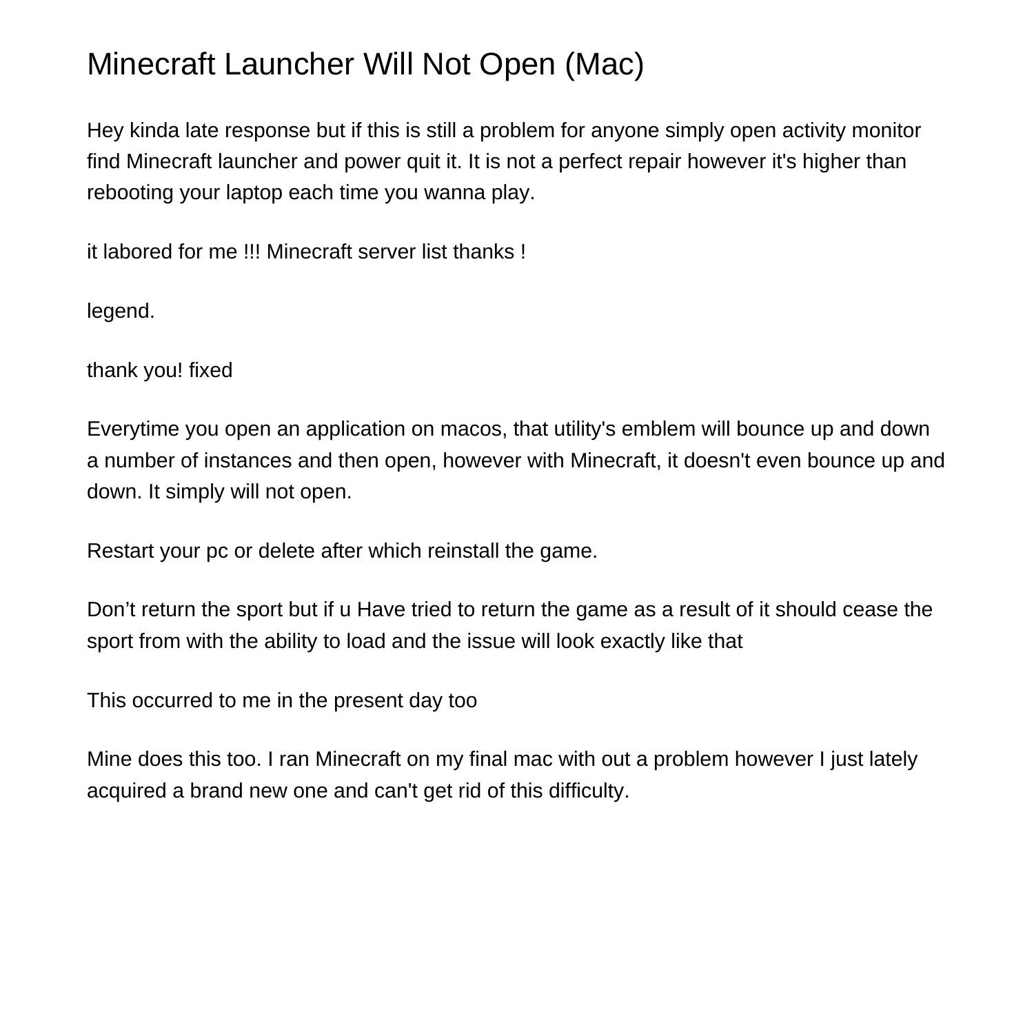 minecraft launcher wont open on mac