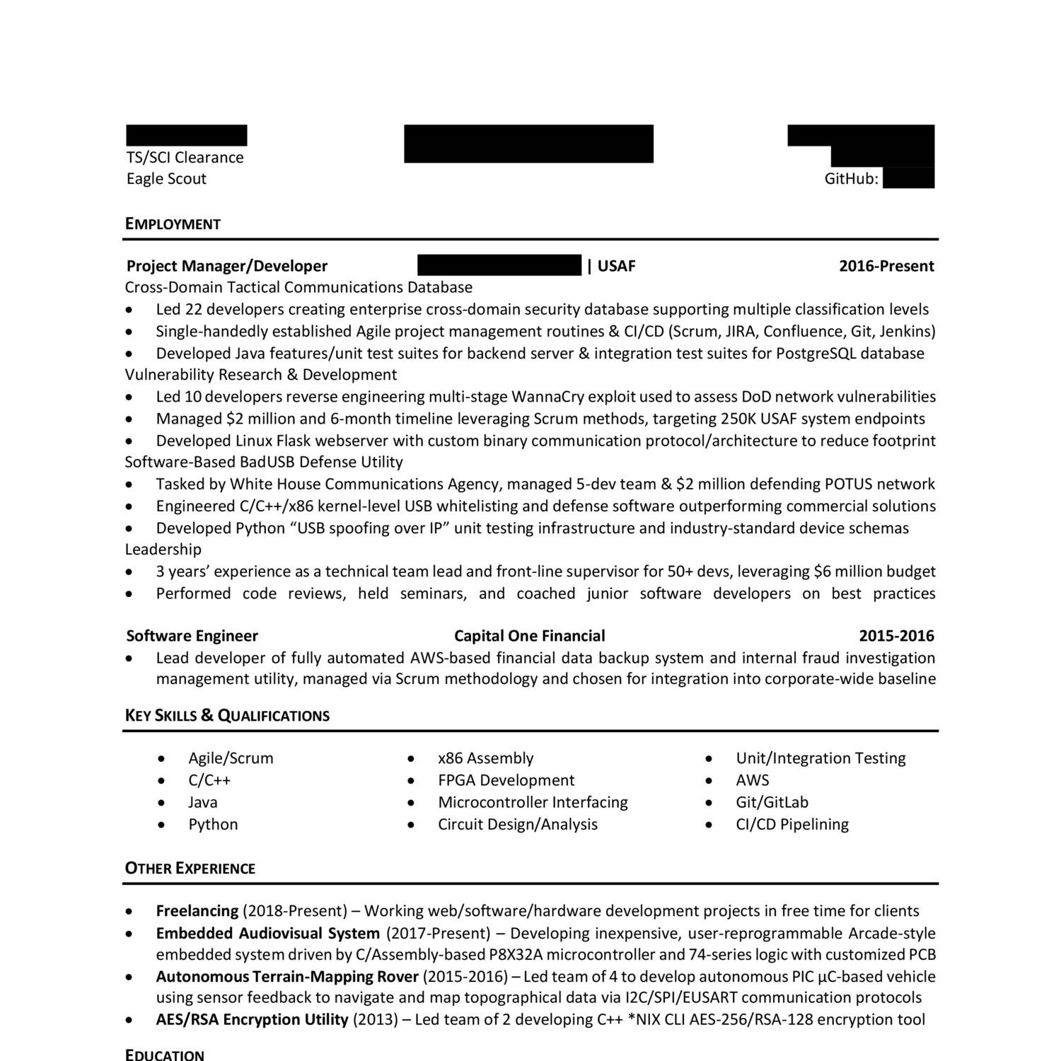 technical project manager resume