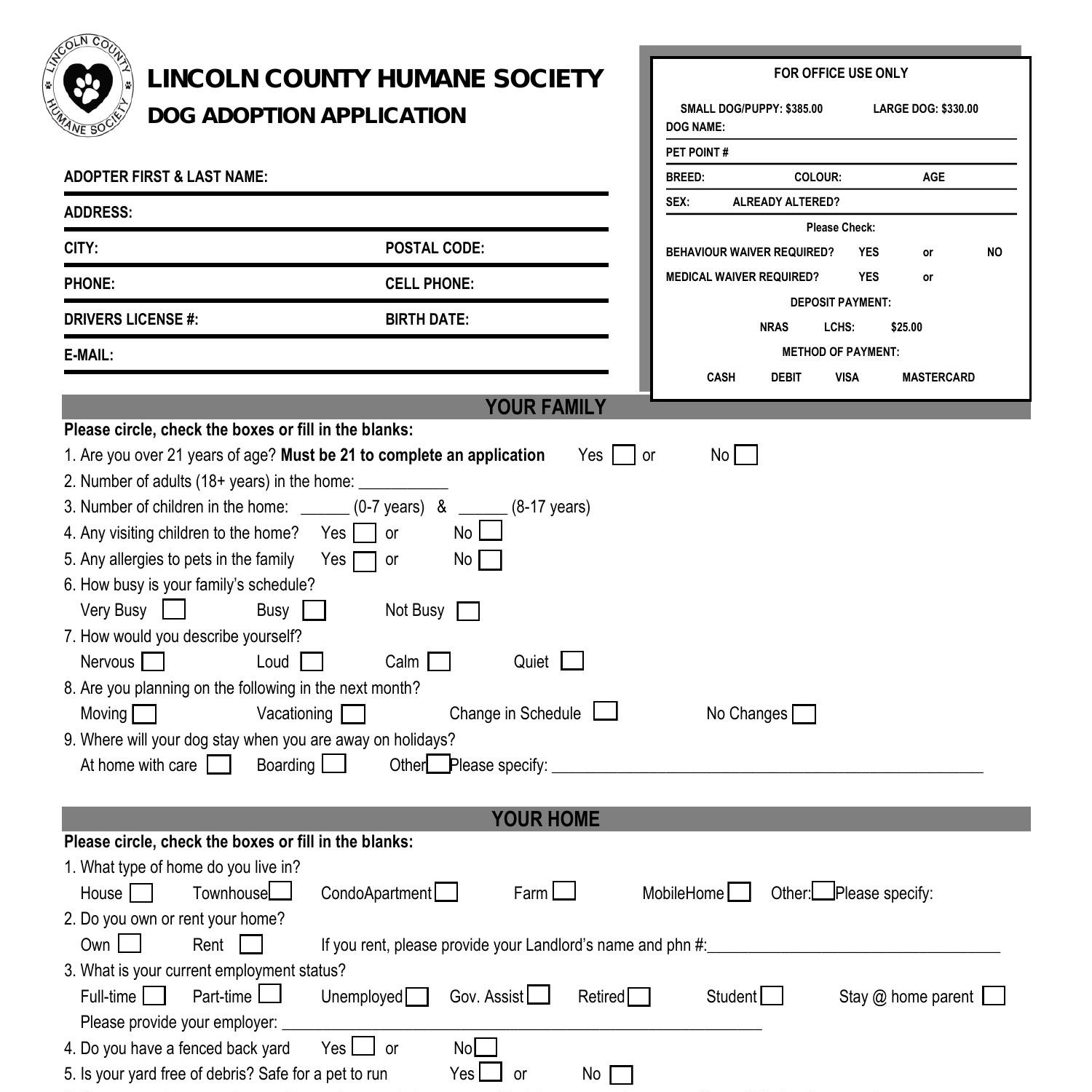 Dog Adoption Application Fillable pdf DocDroid