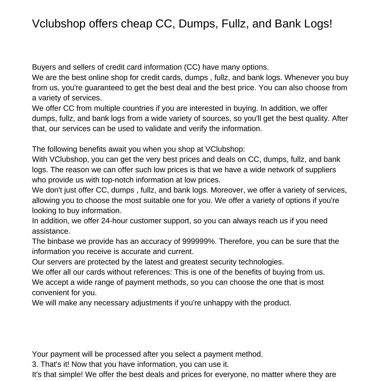 Vclubshop Offers Cheap Cc Dumps Fullz And Bank Logspsnujpdfpdf Docdroid