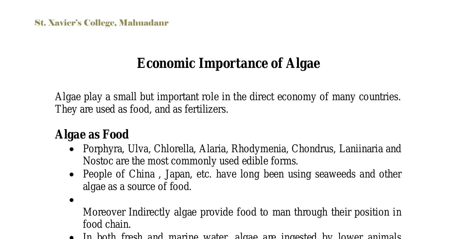 assignment on economic importance of algae