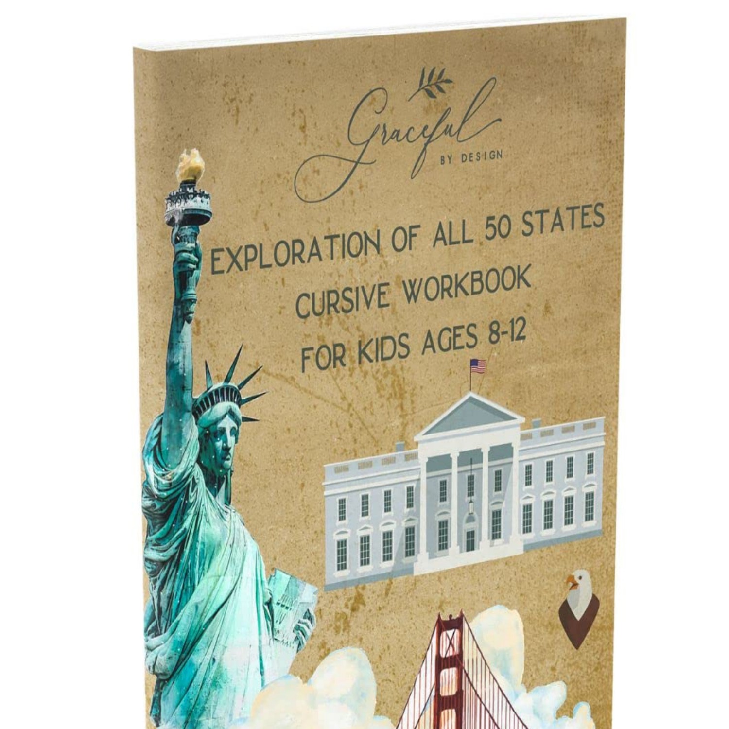 Printable Exploration of All 50 States Cursive Workbook for Kids Ages 8-12  